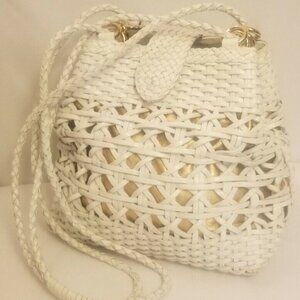 Vintage CEM White Woven Braided Boho Shoulder Handbag Purse